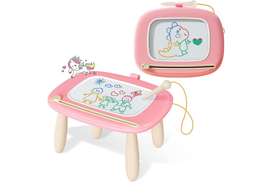 Kikidex Magnetic Drawing Board, Toddler Girl Toys for 1-2 Year Old, Doodle Board Pad Learning and Educational Toys for 1 2 3 Year Old Baby Kids Birthday Gift (Pink)