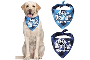 HACRAHO Lot de 2 bandanas à carreaux pour chien - Annonce de grossesse - Triangle réglable - Pour chiens de petite et moyenne taille - Bleu lac et noir bleu