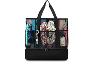 UYLIA Tote Bolsa Playa de Malla Grande Familiar Mujer Hermosa y Duradera Bolsa Termica Playa con Cremallera Bolso para Playa Viaje Compras Camping Vacaciones Juguetes