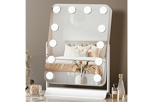 TinyLiving Hollywood Vanity Mirror with LED Lights - 12 HD Bulbs, 3 Color Temperatures (3000K/4500K/6000K) & 360° Rotation, Touch Control, Memory Function - Gift Ready Makeup Mirror for Women