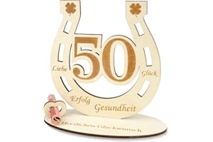 ARTREE Geldgeschenk 50 Geburtstag & Goldene Hochzeit – Holz Hufeisen Deko als Glücksbringer – Geschenkidee für Jubiläum, Geburtstag & Hochzeitstag