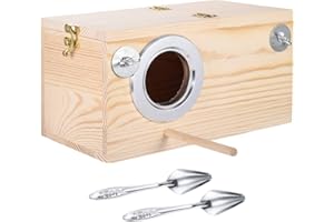 Skyeasure Budgie Nesting Box, Bird Nests for Cages, Bird Nest Breeding Box Natural Wood House Parrots Mating Box Aviary Cage with Stainless Steel Feeding Spoon for Lovebirds Budgies Finch