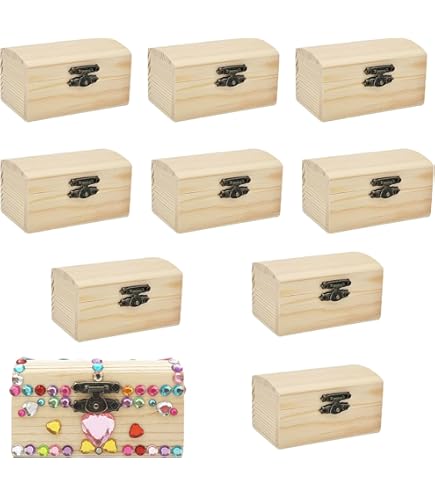 Lot De 4 Mini Coffres En Bois à Décorer - 15x10x6 Cm, Avec Autocollants, Pour Bricolage Enfant