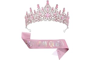 CHTENG Birthday QUEEN Sash and Tiara Rhinestone Crown Headband for Birthday Party Supplies