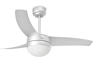 Faro Barcelona 33416 - EASY Ventilador de techo con luz, 15W, acerp. 3 palas de abs y difusor de cristal opal, color gris