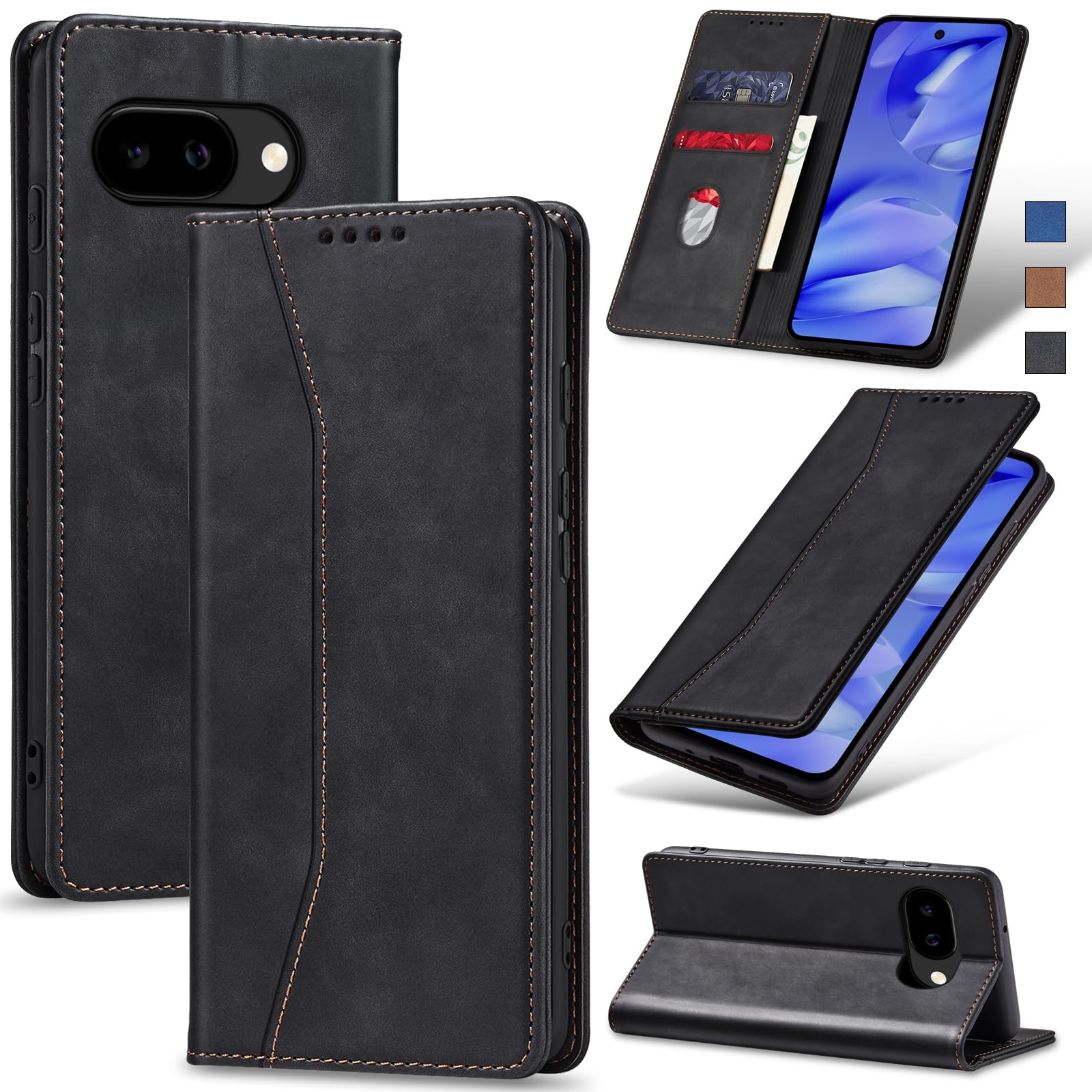 Jasonyu Coque pour Google Pixel 9A,Housse Etui en Cuir PU Portefeuille [Antichoc] [Magnétique] [Porte Cartes] [Stand Fonction] Flip Coque (Noir) - 1