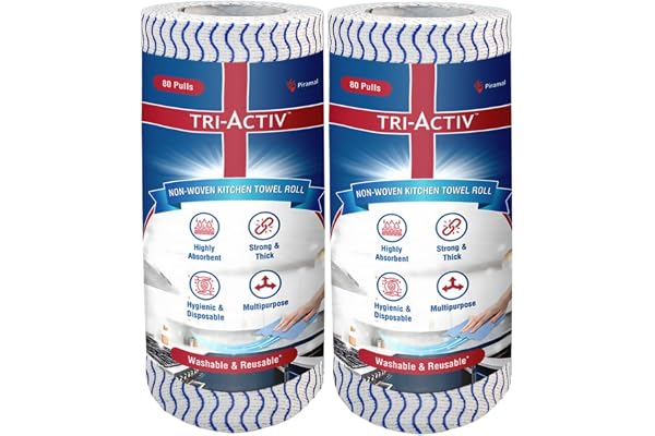 Tri-Activ Washable & Reusable Kitchen Towel Roll 80 Pulls per Roll, 160 Sheets Pack of 2 Highly Absorbent Kitchen Tissue Roll Non Woven Fabric Better alternative to Paper Tissue Roll Blue