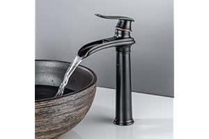 YAGJIA Kran łazienkowy czarny wodospad, armatura umywalkowa wysoka retro, armatura umywalkowa mosiądz, jednouchwytowa bateria mieszakowa antyczna ORB do łazienki