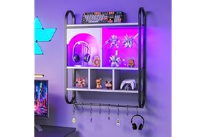 cointwo Floating Shelves with Lights, Led Shelves for Wall, Gaming Display Shelf, Lighted Bar Shelves, Arched Shelf for Collectibles, Sturdy Fast Assembly Great Weight Capacity (White)