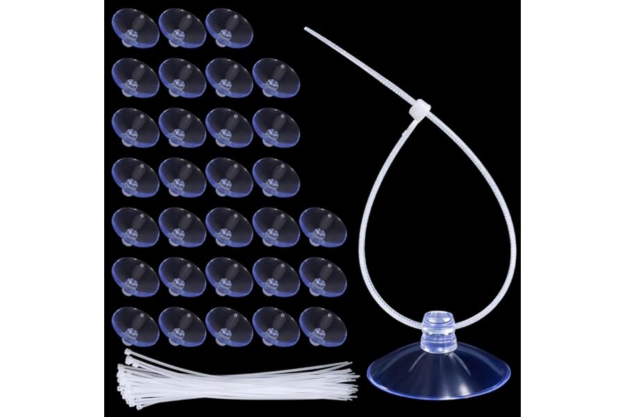 30PCS Aquarium Suction Cups 35mm Aquarium Plant Holder Small Suction Cup with 50PCS Adjustable Transparent Zip Ties Fish Tank Small Sea Sucker Suction-Cup for Plants, Planter, Binding Moss, Window