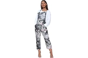 BESTITALIANUK Women's Dungarees Casual Sleeveless Overall Strappy Long Jumpsuit Cotton Front Pocket Ladies Italian Lagenlook Playsuit Denim Floral Print Dungarees Trousers Pants