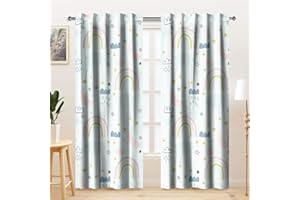 Kzzfqxb Cortinas Infantiles de 107x160cm 2 Paneles, diseño de arcoíris Nubes Luna y Estrellas con Dibujos Animados, Color Azul Claro y Rosa para Dormitorio Infantil, guardería y Sala de Estar