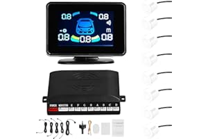 Shkalacar Czujniki parkowania dla samochodów, system radarowy cofania wsparcie z przodu i z tyłu ostrzeżenie dźwiękowe/brzęczyk/wyciszenie z 8 czujnikami parkowania wykrywanie odległości wyświetlacz