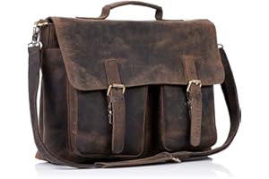 KomalC 16 Inch Buffalo Leather Briefcase Laptop Messenger Bag Office Briefcase College Bag for Men and Women