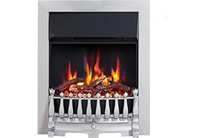 FLAMEKO Verona 16’’ Fireplace Insert, 2000W Heater, Chrome Trim, Blenheim Fret, 9 Colour Flame Effect, Remote Control