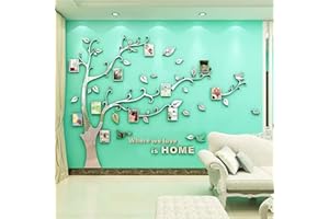 AIVORIUY 3D Adesivi Murali Albero Della Vita da Parete, Fai da te Cornici Foto Sticker Decorazioni Murale per Soggiorno Asili Nido Bambini Stanze Camera da Lett (S: 138x100cm, Specchio Argento L)
