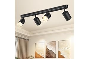 CANDLUC Spot Lights Ceiling, 4 Way Spotlight Ceiling Lights, Adjustable LED Ceiling Spotlight Bar with GU10 Socket, Black Light Fittings Indoor for Kitchen, Bedroom, Hallway, Living Room (Bulbs Not Included)