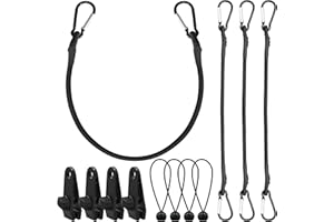 REZOLITE Bungee Cords with Hooks – 4pcs 60cm Heavy Duty Bungee Straps, 4pcs Tarp Clips & 4pcs Bungee Cord with Balls for Trunks, Camping Gear, Tarps, Trailers, DIY, Garden Furniture