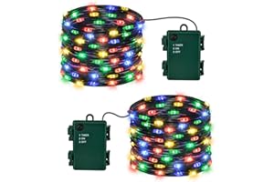 Isisyu 2 Pack Battery Fairy Lights, 5M 50 LED Christmas Lights Battery Operated with Timer, IP65 Waterproof Multicolour Micro LED String Lights for Bedroom DIY Wedding Birthday Christmas Parties