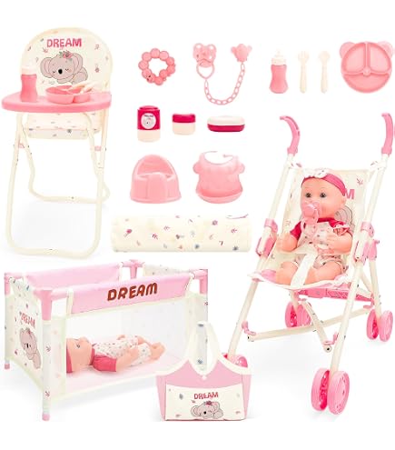 509 Crew City Park – Ensemble Poussette Et Accessoires Pour Poupée 53 Cm – 19 Pièces, Lit, Chaise Haute, Sac à Langer – Dès 3 Ans