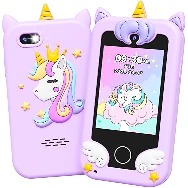 Smartphone Enfant – Téléphone Jouet 2,8 Pouces Avec Double Caméra, 32 Go, 800 MAh – Jeux éducatifs, MP3, Réveil – Coque Silicone – Dès 3 Ans – Cadeau Filles Et Garçons 3-12 Ans