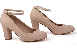 Bismaa Women's Unisex Mid Block Heel Shoes Black Plain Ankle Strap 9 10 11 12