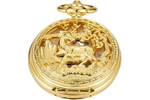 Tiong Silver Single or Double Opening Case Mechanical Pocket Watch, Pocket Watch Mechanical Roman Numeral Dial Pocket Watches for Men
