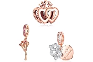 Doyafer 925 Pendentif Coeur en argent sterling Mickey et Minnie pendentif couronne Rose pendentif amoureux cadeau 3pcs / Set