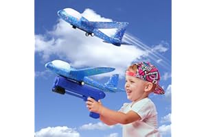 Sugar Kee Avion Polystyrene Planeur avec Pistolet Catapulte, Avion en Mousse Volant Jouet d'avion avec Lanceur, Jeux Exterieur Intérieur Jouet Enfant Cadeau Noël Anniversaire Garçon 4 5 6 7 8 9 Ans