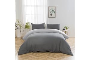 AYSW 100% bawełna pościel z zamkiem błyskawicznym 135 x 200 cm, ciemnoszara/jasnoszara, 1 poszwa na kołdrę z 1 poszewką na poduszkę 80 x 80 cm