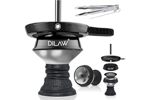DILAW® Shisha Steinkopf Set Kaminkopf Big Tabaksieb Kohlezange Kaminaufsatz Tabak Kopf, Farbe:Silber