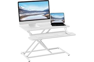 ERGOMAKER Standing Desk Converter, 32"/80cm Wide Height Adjustable Quick Sit to Stand Up Desk Riser for Dual Monitor, White
