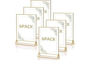 Bluweet Doppelseitiger Bilderrahmen 6 Stück, A6 Gold Tischkartenhalter, Aufsteller im Staffelei-Stil, Goldrahmen für Hochzeit Tischnummern, Speisekartenhalter, Fotorahmen Werbeaufsteller Tabellenmenü