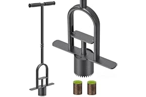 Dolibest Outil de Plantation à Bulbes, 91cm Transplanteuse Bulbes Manche Profondeur 9cm Profondeur Outil Jardinage pour Tulipes et Jonquilles Denture Tranchante avec Déclencheur Automatique