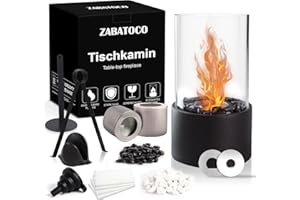 ‎ZABATOCO Zabatoco Tischkamin, Tischfeuer mit Weißem und Schwarzem Dekorstein und 2 Brennkammern, Verstellbarer Flamme Bioethanol Tischkamin Indoor & Outdoor, Terrassen Deko Ethanol Kamin