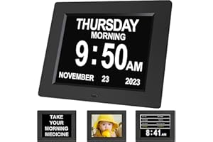 Levick Digital Day Date Time Clocks for Seniors Extra Large Calendar Dementia of the Week Clock 8 Alarms Reminder Elderly Memory Loss Impaired Vision Alzheimer’s (8-inch black) (8009 SD