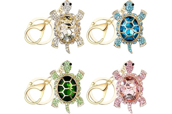Rebanky Förpackning med 4 sköldpaddor glitter metall sköldpadda hänge glitter sköldpadda nyckelring för nycklar väska vagn gåva 4 färger