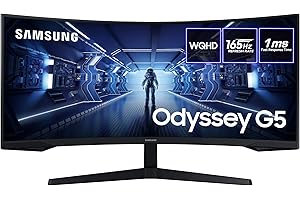 Samsung Odyssey G5 LC34G55TWWRXXU 34" 1000R Curved Gaming Monitor - 165Hz, 1ms, 1440p WQHD, Freesync Premium, HDR10, HDMI, Displayport