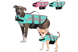 Petbank Dog Life Jacket with Reflective Stripes - Adjustable High Visibility Dog Life Vest, Riptop Dog Lifesaver Pet Life Preserver with High Flotation Swimsuit for Small Medium and Large Dogs