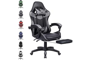 Neo Executive PU Leather Massage Sport Racing Gaming Home Office Computer Chair Lumbar Back Support Footrest (Grey)