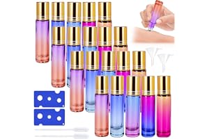 Eteriska oljor Roller flaskor, 20 stycken glasrullningsflaskor, roll-on flaska tom 10 ml med rostfria rullbollar, påfyllningsbar roll-on flerfärgade glasflaskor för eterisk olja aromaterapi parfym