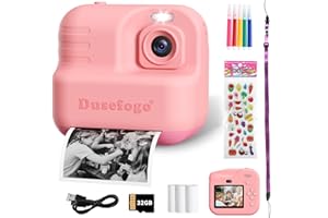 DUSEFOGO Appareil Photo Instantané Enfant, 2.4" Écran Appareil Photo Enfant avec 32GBTF Rouleaux de Papier d'impression,1440P Vidéo Selfie Caméra Cadeau Noël Jouet pour Enfant Garçons Filles de 3-12 Ans (Rose)