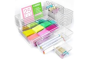 Chijoo Organizer do Szuflady 25 sztuk, organizer do szuflady biurka, organizer do szuflady kuchennej, organizer do szuflady na kosmetyki, organizery do szuflad