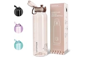 UZSPACE Trinkflasche Sport 1L, Tritan Bpa-Frei Trinkflasche Auslaufsicher mit Einhandbedienung, Kohlensäure Geeignet, Spülmaschinenfest, Wasserflasche für Gym Frauen Yoga, Braun
