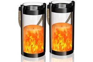 HZITCIGM LED Lanterne Extérieure, 2 Pièces Lanterne Bougie Verre Lanterne Vintage Piles Lanterne Jardin avec Bougie LED Sans Flamme Lanternes Suspendue Réaliste Effet Flamme Lanterne Camping pour Maison Jardin