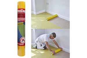 ProDec Rollo protector de alfombra de 25 m, protector de alfombra de plástico autoadhesivo fuerte, totalmente impermeable, protección de escaleras, protectores de suelo de plástico transparente