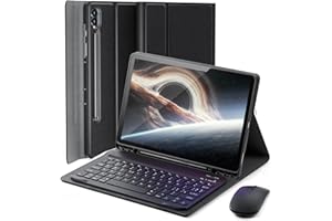 MICROTUNK Cover Per Samsung Galaxy Tab S10+ Plus / S9+ Plus / S9 FE+ Plus / S8+ Plus / S7 FE / S7+ Plus 12.4 Pollici con Tastiera Essere Caricata Keyboard Bluetooth Mouse Coperchio Protettivo Case Rosa Nero