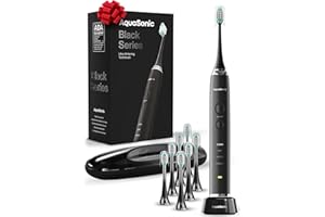 Aquasonic Black Series Ultra Whitening Toothbrush – ADA Accepted Electric Toothbrush- 8 Brush Heads & Travel Case – 40,000 VPM Electric Motor & Wireless Charging - 4 Modes w Smart Timer