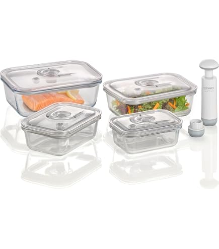 Rosenstein & Söhne Vakuum Behälter: Runde Vakuumierdose mit 1 Liter Volumen, 14,2 x 12,3 cm, 3er-Set (Vakuum Vorratsdosen, Vacuumbehälter, Mixer)
