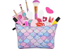 Aomig Maquillaje para Niñas, Juego de Maquillaje para Niños con Bolso sirena, Set de Maquillaje para Niñas Cosméticos Lavables, Juguete de Regalo de Cumpleaños y Navidad para Princesas